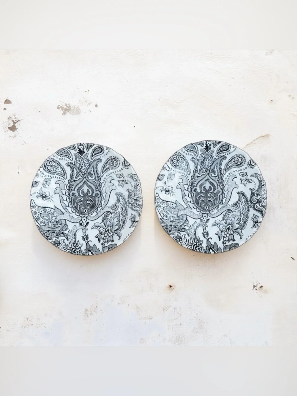 2 X Johnson Brothers Paisley Black and White Saucer Plates
